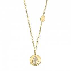 0.07ct 14k Yellow Gold Diamond Pave Pear Disc Necklace