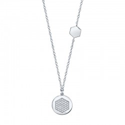 0.09ct 14k White Gold Diamond Pave Hexagon Disc Necklace