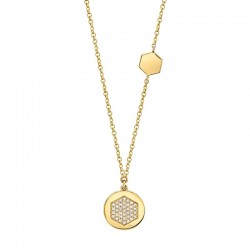 0.09ct 14k Yellow Gold Diamond Pave Hexagon Disc Necklace