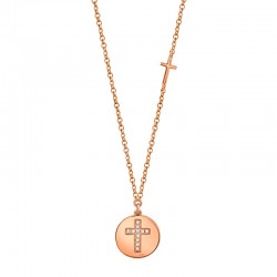 0.04ct 14k Rose Gold Diamond Cross Disc Necklace