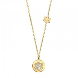 0.08ct 14k Yellow Gold Diamond Pave Flower Disc Necklace