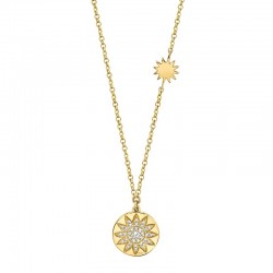 0.10ct 14k Yellow Gold Diamond Pave Sun Disc Necklace
