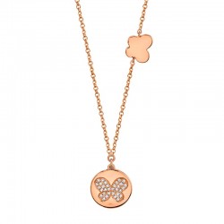 0.08ct 14k Rose Gold Diamond Pave Butterfly Disc Necklace