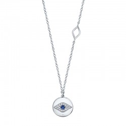 0.05ct Diamond & 0.05ct Blue Sapphire 14k White Gold Eye Necklace