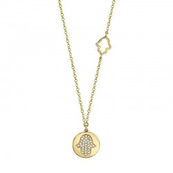 0.08ct 14k Yellow Gold Diamond Pave Hamsa Disc Necklace