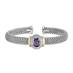 Silver And 18Kt Gold Popcorn Cuff Bracelet With Oval Amethyst
