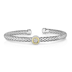 Sterling Silver And 18K Gold Popcorn Cuff Bangle With .03 Diamonds