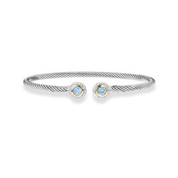 Italian Cable "Gemma" Double Blue Topaz Cuff Bracelet In Sterling Silver And 18K Gold