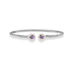 Italian Cable "Gemma" Double Amethyst Cuff Bracelet In Sterling Silver And 18K Gold