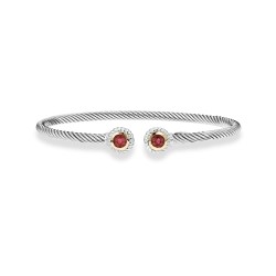 Italian Cable "Gemma" Double Garnet Cuff Bracelet In Sterling Silver And 18K Gold