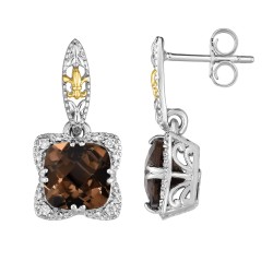 Silver And 18Kt Gold Gem Candy Drop Earrings With Smokey Quartz And Diamonds