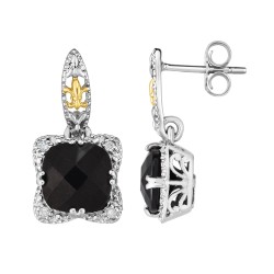 Silver And 18Kt Gold Gem Candy Drop Earrings With Black Onyx And Diamonds