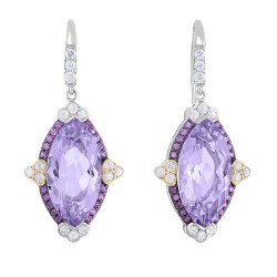Silver And 18Kt Gold Gem Candy Marquise Drop Earrings With P Ink Amethyst, Rhodalite And White Sapphire
