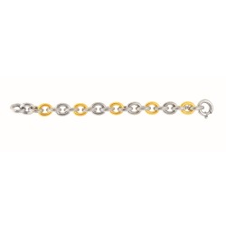 Silver And 18Kt Gold Rhodium Finish Italian Cable Link Bracelet With Spring Ring Clasp