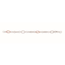 Silver And 18Kt Rose Gold Italian Cable Link Bracelet