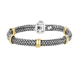 18Kt Gold And Silver 7Mm 5 Station Element On Tuscan Woven Bracelet