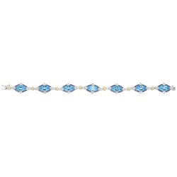 Silver And 18Kt Gold Gem Candy Marquis Bracelet With Blue Topaz, Iolite And White Sapphire