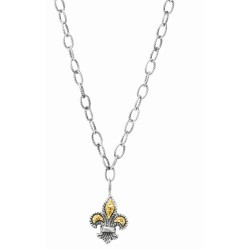 Silver And 18Kt Gold Fleur De Lis Pendant On 20In Chain