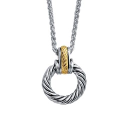 Silver And 18Kt Gold Italian Cable Round Pendant