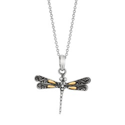 Silver And 18Kt Gold 22X15Mm Single Dragonfly Pendant On 18In Chain