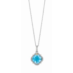 Silver And 18Kt Gold Gem Candy Cushion Blue Topaz And Diamonds Pendant With Woven F Inish On 18 In Cha In