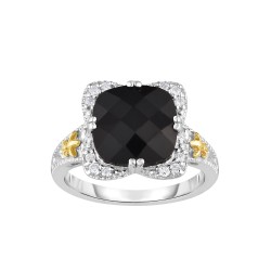 Silver And 18Kt Gold Gem Candy Square Ring With Cushion Black Onyx And Diamonds