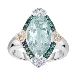 Silver And 18Kt Gold Gem Candy Marquis Ring With Green Amethyst, Tsavorite And White Sapphire