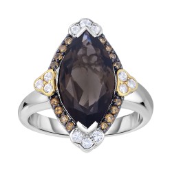 Silver And 18Kt Gold Gem Candy Marquis Ring With Smokey Quartz,Citr Ine And White Sapphire