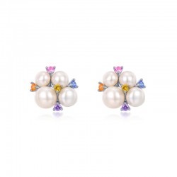 Freshwater Pearl and Lab Grown Sapphires Earrings