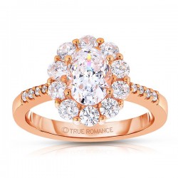 BMTR-Ct180-14K Rose Gold Oval Cut Halo Diamond Semi Mount Engagement Ring