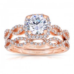 BMTR-Rm1390r_set -14K Rose Gold Round Cut Halo Diamond Infinity Semi Mount Engagement Ring