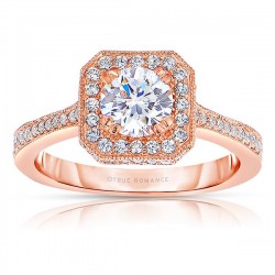 BMTR-Rm1414r-14K Rose Gold Round Cut Halo Diamond Semi Mount Engagement Ring