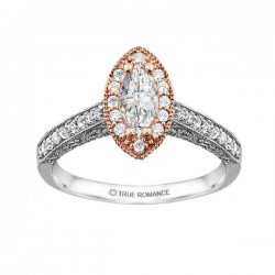 Rm1430m -14k White Gold Marquise Cut Halo Diamond Vintage Semi Mount Engagement Ring