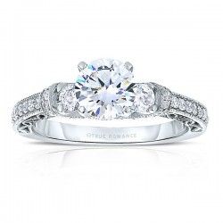 Rm1446 -14k White Gold Round Cut Diamond Vintage Semi Mount Engagement Ring