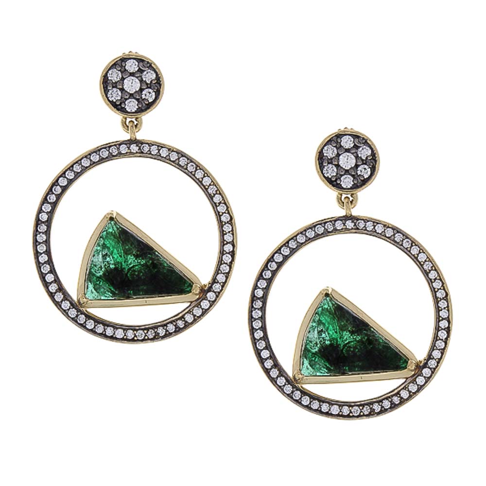 18K Yellow Gold Emerald Gemstone Earrings
