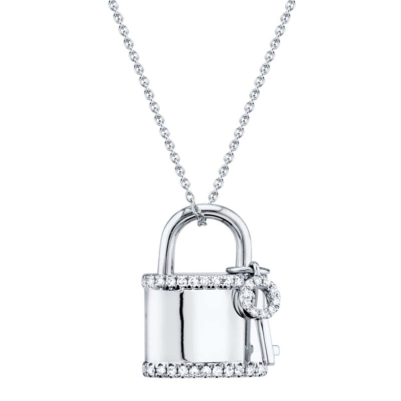 0.21ct 14k White Gold Diamond Lock & Key Necklace - BMSCME-SC55006303