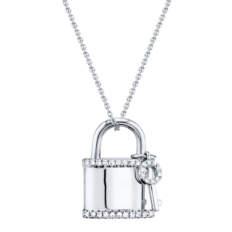 white gold diamond padlock pendant