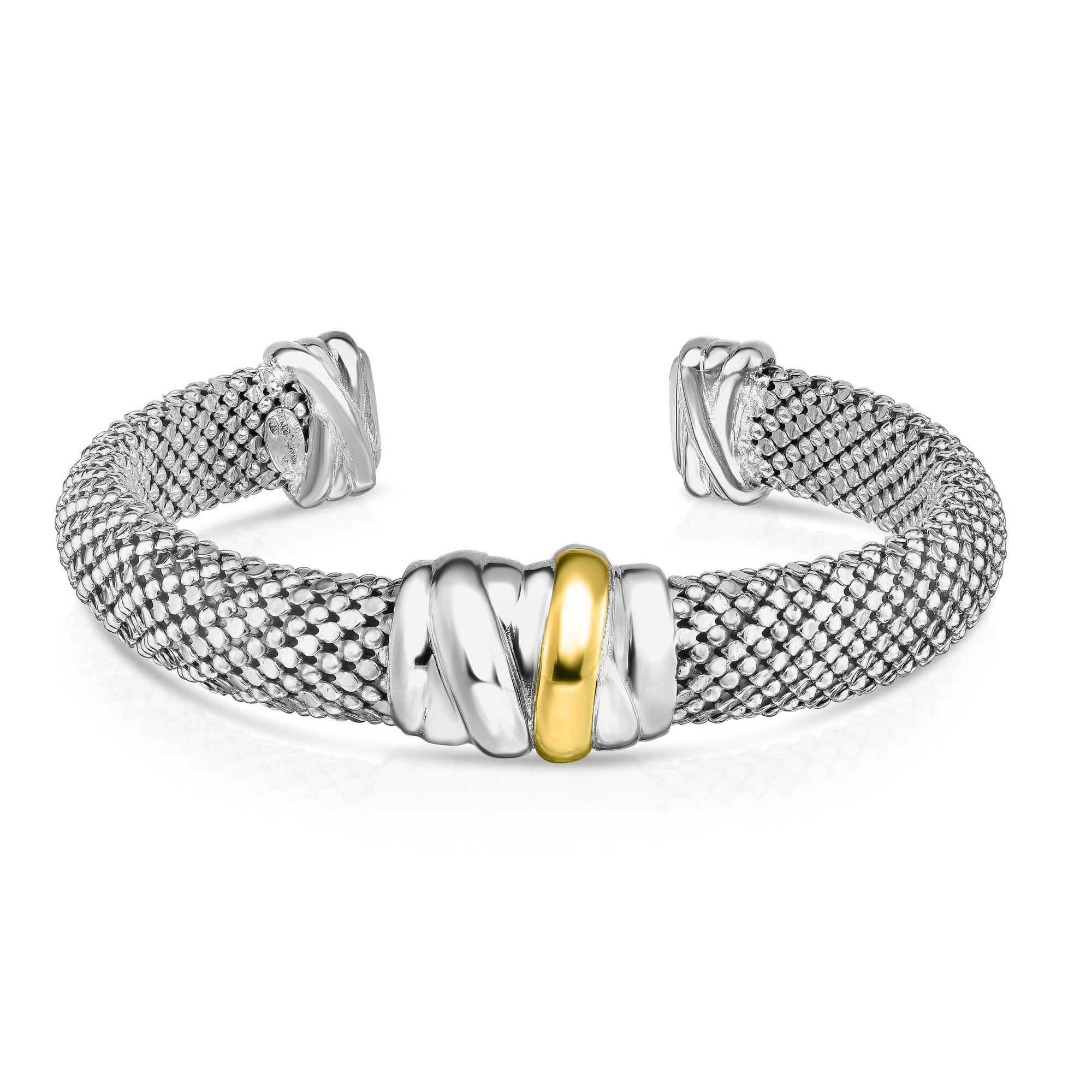 Popcorn Texture Bracelet with Hook Clasp and Diamonds in Sterling Silver