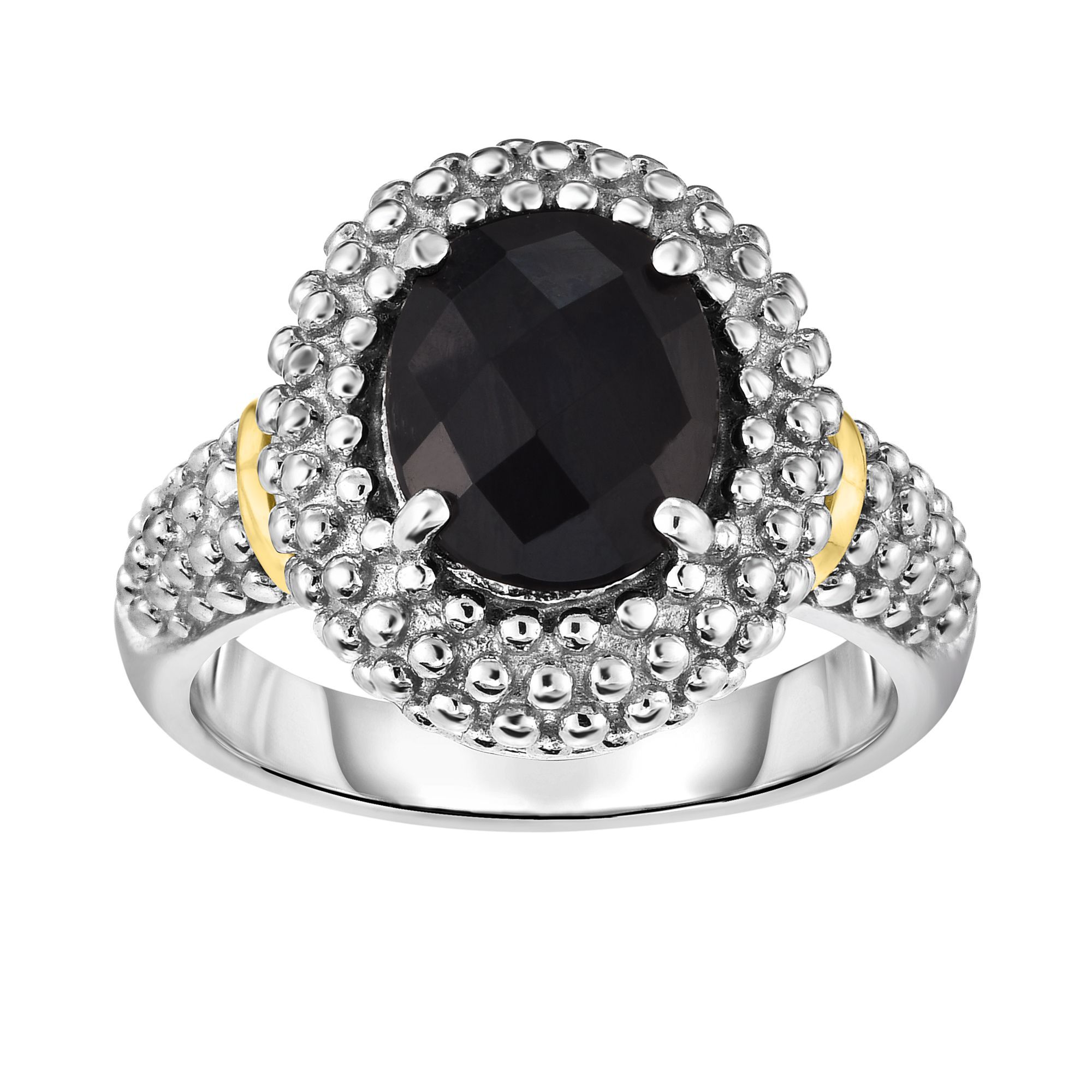 Silver And 18Kt Gold Popcorn Ring With Medium Oval Black Onyx -  BMPG-SILR6388-07