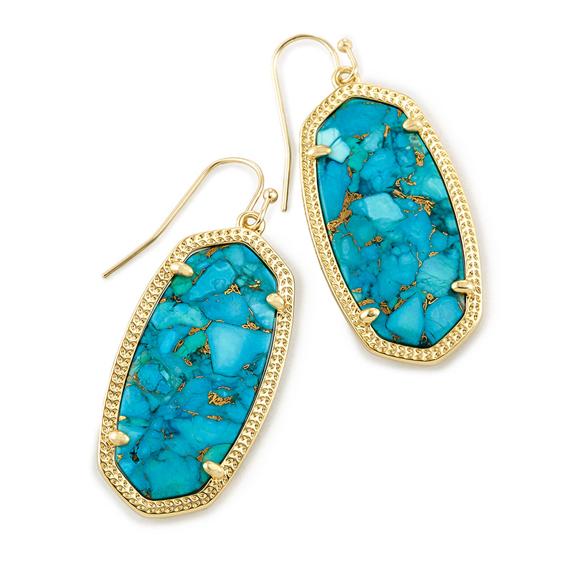 Elle Bronze Veined Turquoise Gold Tone Earrings - BMKS-4217714787