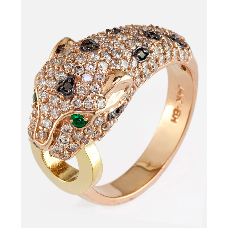 Emerald ring with onyx and diamonds crowned by an African emerald